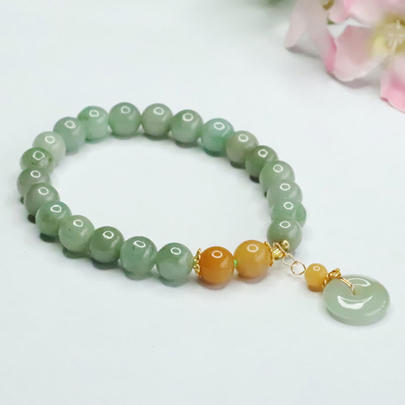 Bracciale Buddha Stones, perle di giada, fibbia della pace, prosperità e abbondanza