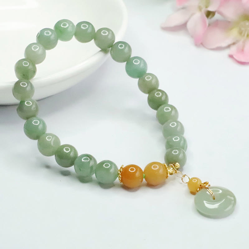 Bracciale Buddha Stones, perle di giada, fibbia della pace, prosperità e abbondanza