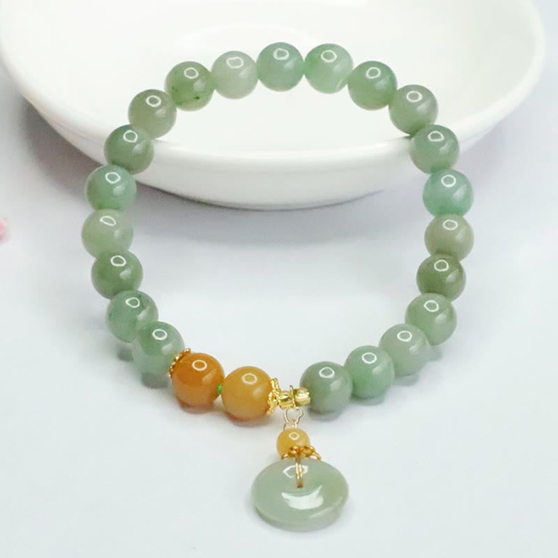 Bracciale Buddha Stones, perle di giada, fibbia della pace, prosperità e abbondanza