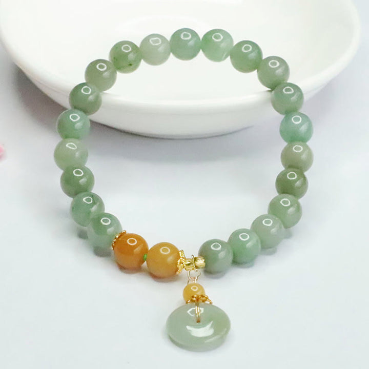 Bracciale Buddha Stones, perle di giada, fibbia della pace, prosperità e abbondanza
