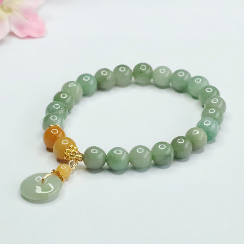 Bracciale Buddha Stones, perle di giada, fibbia della pace, prosperità e abbondanza