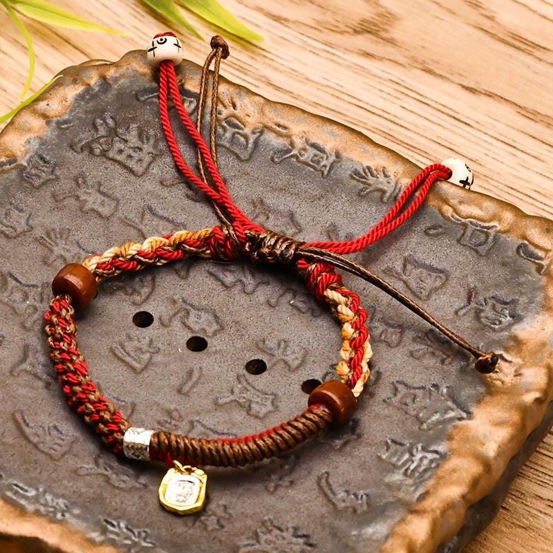 Bracciale intrecciato in legno di protezione Buddha Stones , fatto a mano in stile tibetano Zakiram, dea della ricchezza