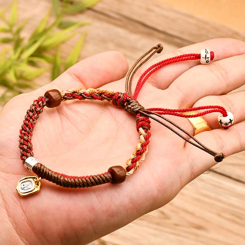 Bracciale intrecciato in legno di protezione Buddha Stones , fatto a mano in stile tibetano Zakiram, dea della ricchezza