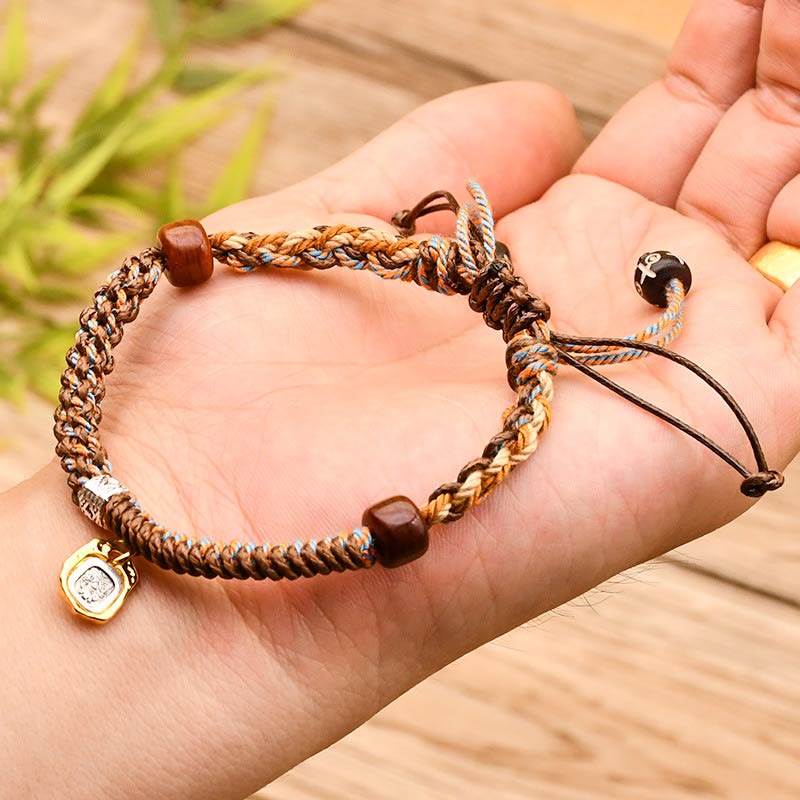 Bracciale intrecciato in legno di protezione Buddha Stones , fatto a mano in stile tibetano Zakiram, dea della ricchezza