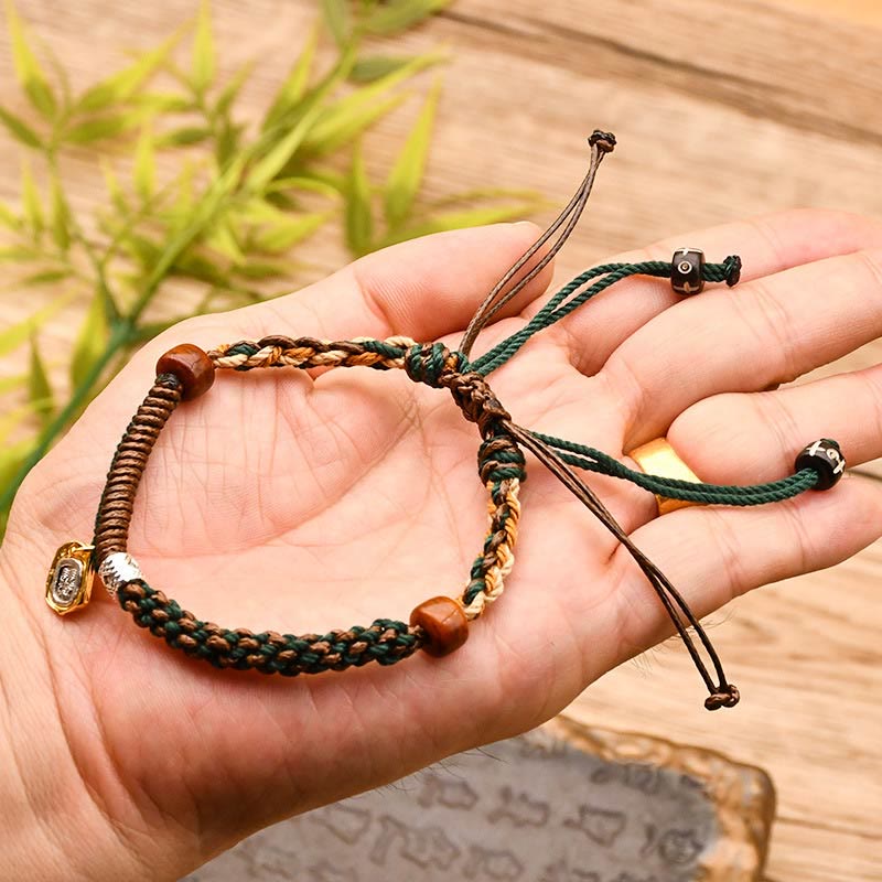 Bracciale intrecciato in legno di protezione Buddha Stones , fatto a mano in stile tibetano Zakiram, dea della ricchezza