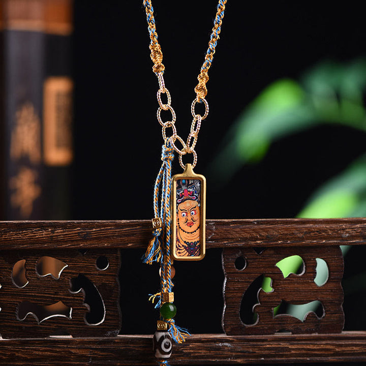 Collana con ciondolo "Thangka della ricchezza" in acciaio al titanio, simbolo del dio della ricchezza Buddha Stones in Tibet