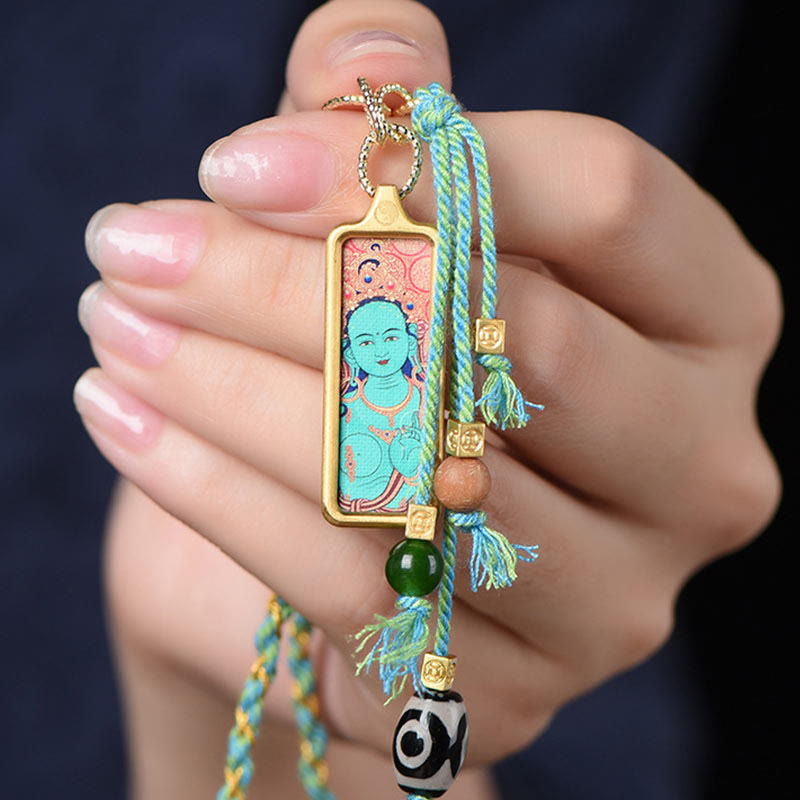 Collana con ciondolo "Thangka della ricchezza" in acciaio al titanio, simbolo del dio della ricchezza Buddha Stones in Tibet