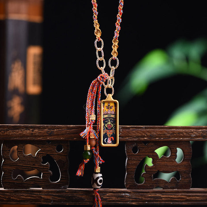 Collana con ciondolo "Thangka della ricchezza" in acciaio al titanio, simbolo del dio della ricchezza Buddha Stones in Tibet
