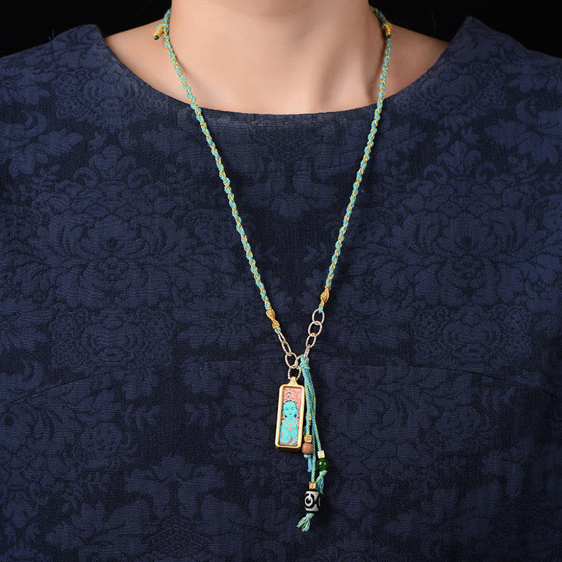 Collana con ciondolo "Thangka della ricchezza" in acciaio al titanio, simbolo del dio della ricchezza Buddha Stones in Tibet