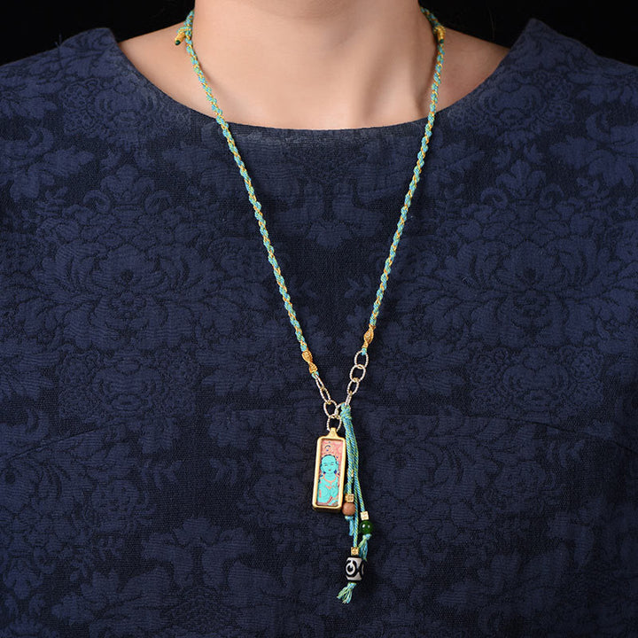 Collana con ciondolo "Thangka della ricchezza" in acciaio al titanio, simbolo del dio della ricchezza Buddha Stones in Tibet