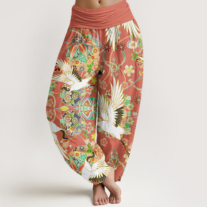 Pantaloni harem da donna con elastico in vita, motivo geometrico floreale e motivo Buddha Stones - Arancione scuro - US22, UK/AU26, EU54 (6XL) - image 5