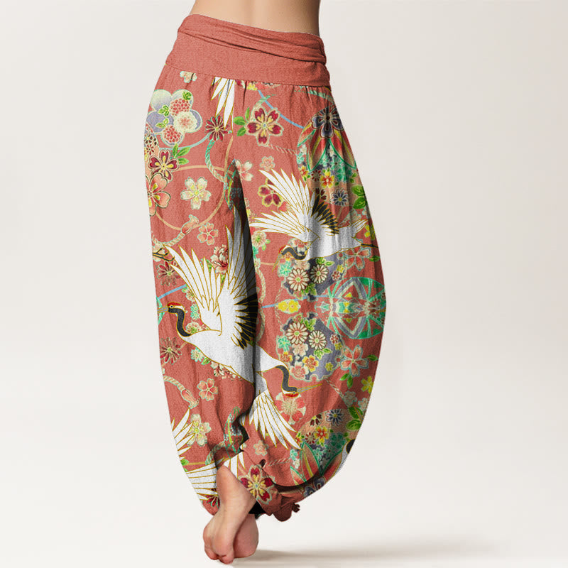 Pantaloni harem da donna con elastico in vita, motivo geometrico floreale e motivo a gru in cotone casual Buddha Stones - image 5