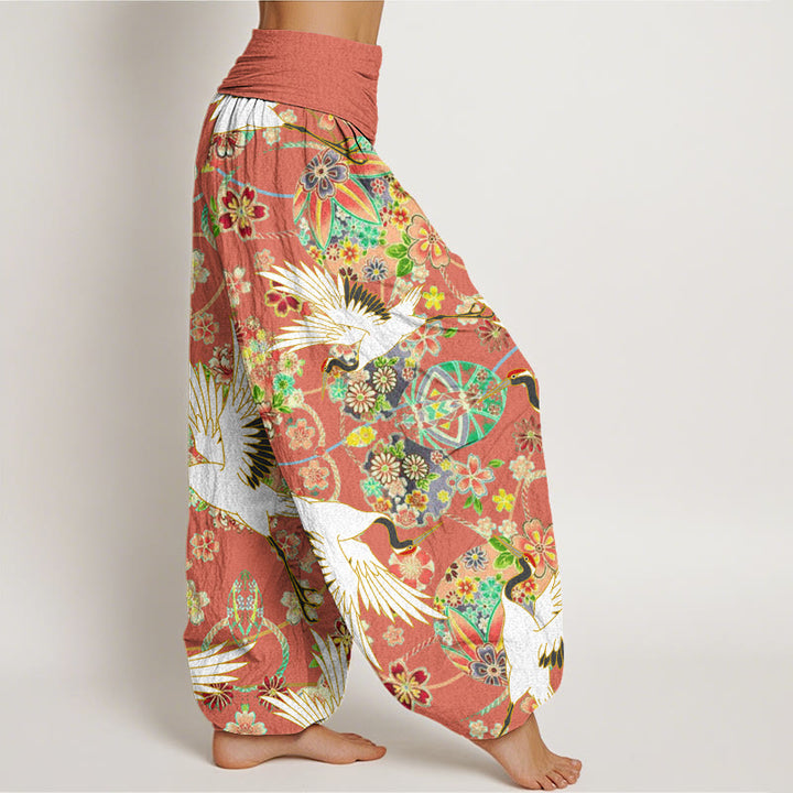 Pantaloni harem da donna con elastico in vita, motivo geometrico floreale e motivo a gru in cotone casual Buddha Stones - image 6
