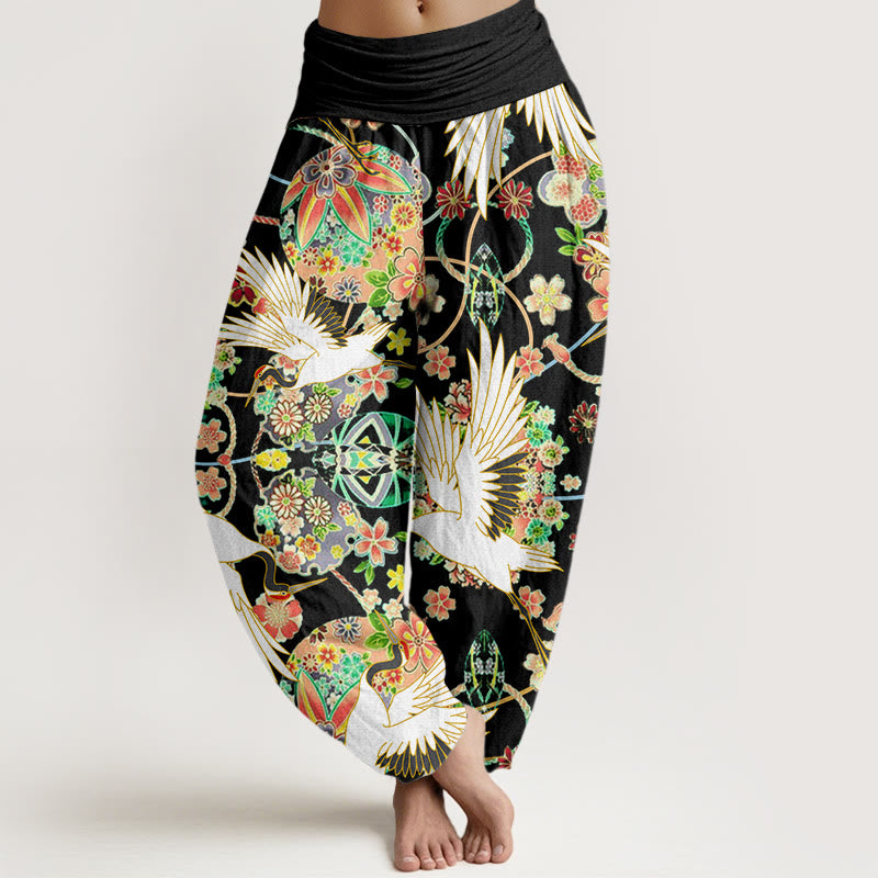Pantaloni harem da donna con elastico in vita, motivo geometrico floreale e motivo Buddha Stones - Nero - US22, UK/AU26, EU54 (6XL) - image 8