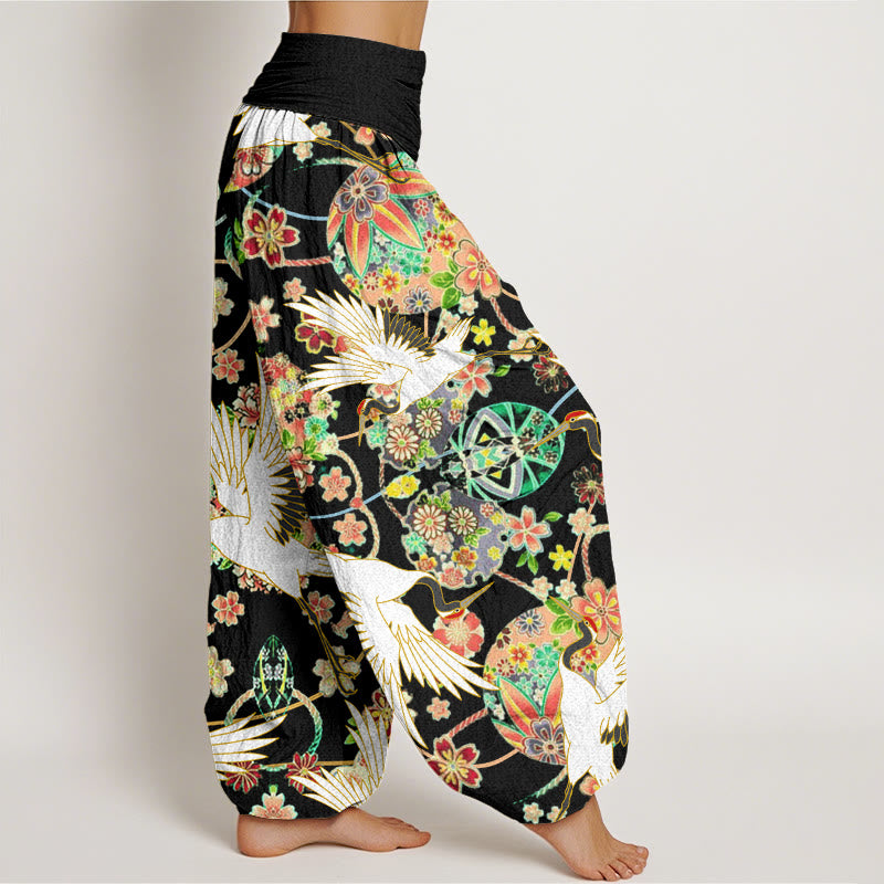 Pantaloni harem da donna con elastico in vita, motivo geometrico floreale e motivo a gru in cotone casual Buddha Stones - image 9