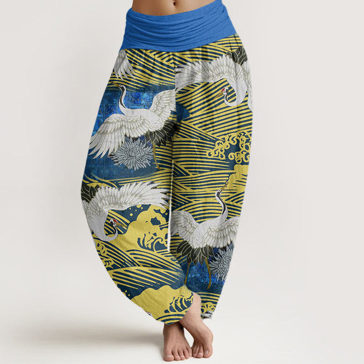 Pantaloni harem da donna con elastico in vita, modello Buddha Stones Casual Crane Ocean Waves Chrysanthemum - DodgerBlue - US22, UK/AU26, EU54 (6XL) - image 1