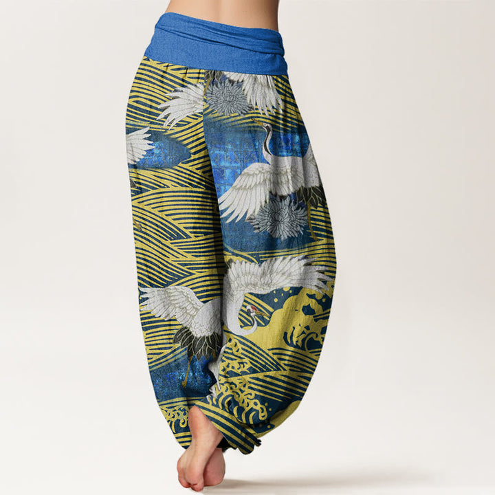 Pantaloni harem da donna con elastico in vita, modello Buddha Stones Casual Crane Ocean Waves Chrysanthemum - image 2