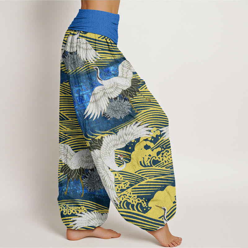 Pantaloni harem da donna con elastico in vita, modello Buddha Stones Casual Crane Ocean Waves Chrysanthemum - image 3