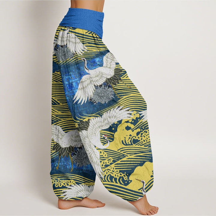 Pantaloni harem da donna con elastico in vita, modello Buddha Stones Casual Crane Ocean Waves Chrysanthemum - image 3
