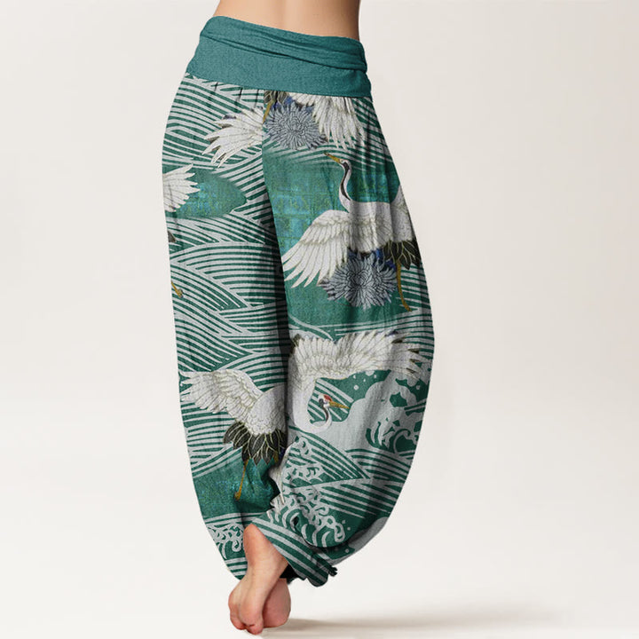 Pantaloni harem da donna con elastico in vita, modello Buddha Stones Casual Crane Ocean Waves Chrysanthemum - image 6