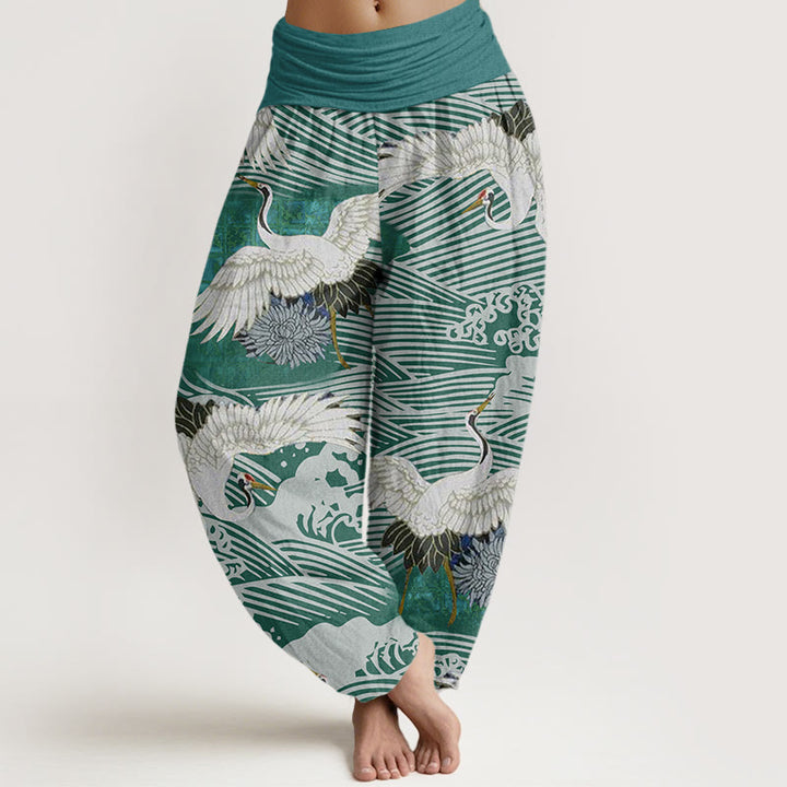 Pantaloni harem da donna con elastico in vita, modello Buddha Stones Casual Crane Ocean Waves Chrysanthemum - VerdeMare Chiaro - US22, UK/AU26, EU54 (6XL) - image 5