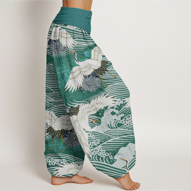 Pantaloni harem da donna con elastico in vita, modello Buddha Stones Casual Crane Ocean Waves Chrysanthemum - image 7