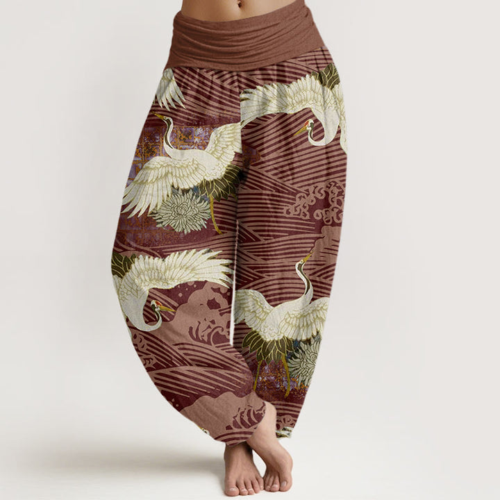 Pantaloni harem da donna con elastico in vita, modello Buddha Stones Casual Crane Ocean Waves Chrysanthemum - Siena - US22, UK/AU26, EU54 (6XL) - image 8