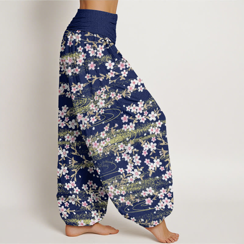 Pantaloni harem da donna con elastico in vita, modello Buddha Stones, casual, con fiori di ciliegio e acqua - image 3