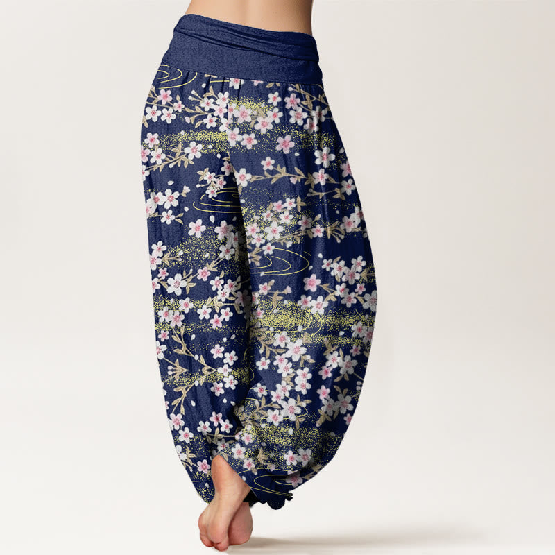 Pantaloni harem da donna con elastico in vita, modello Buddha Stones, casual, con fiori di ciliegio e acqua - image 2