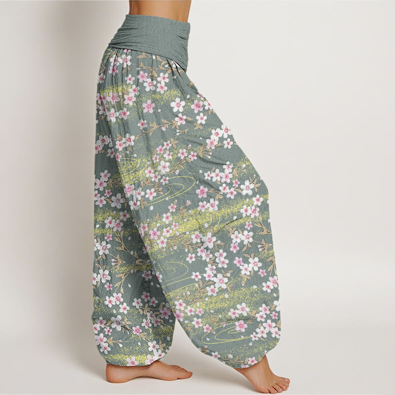 Pantaloni harem da donna con elastico in vita, modello Buddha Stones, casual, con fiori di ciliegio e acqua - image 7