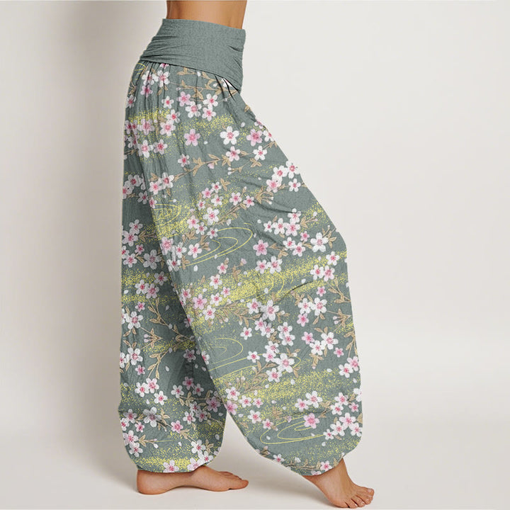 Pantaloni harem da donna con elastico in vita, modello Buddha Stones, casual, con fiori di ciliegio e acqua - image 7