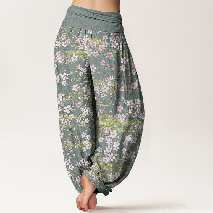 Pantaloni harem da donna con elastico in vita, modello Buddha Stones, casual, con fiori di ciliegio e acqua - image 6