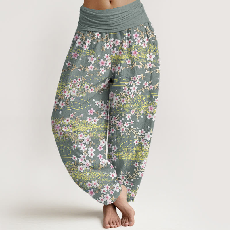 Pantaloni harem da donna con elastico in vita, modello Buddha Stones, casual, con fiori di ciliegio e acqua - Acquamarina media - US22, UK/AU26, EU54 (6XL) - image 5
