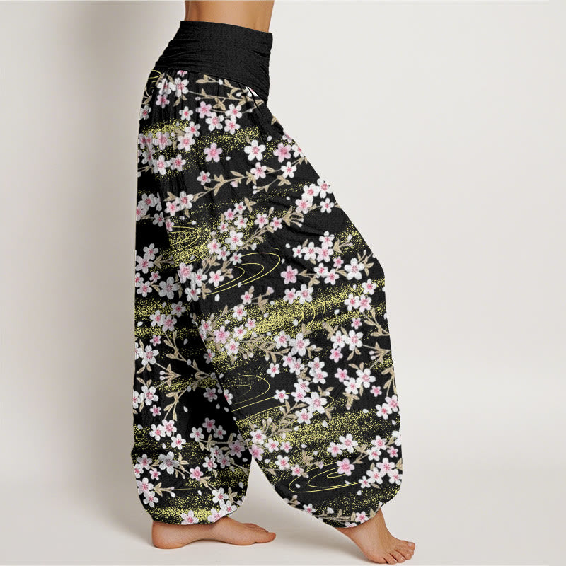 Pantaloni harem da donna con elastico in vita, modello Buddha Stones, casual, con fiori di ciliegio e acqua - image 10