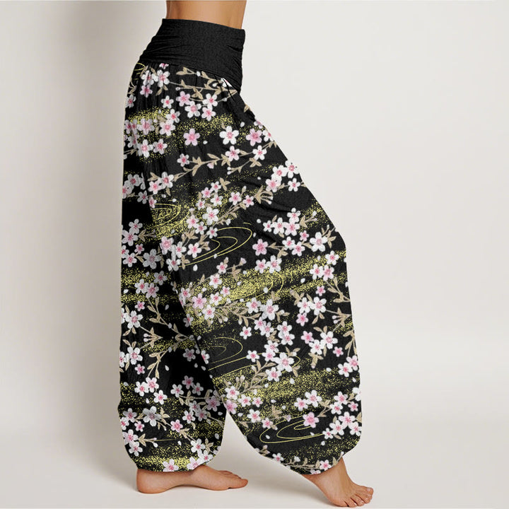 Pantaloni harem da donna con elastico in vita, modello Buddha Stones, casual, con fiori di ciliegio e acqua - image 10