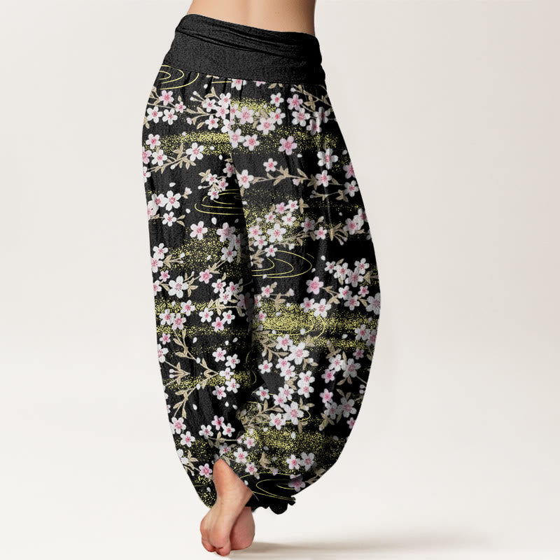 Pantaloni harem da donna con elastico in vita, modello Buddha Stones, casual, con fiori di ciliegio e acqua - image 9