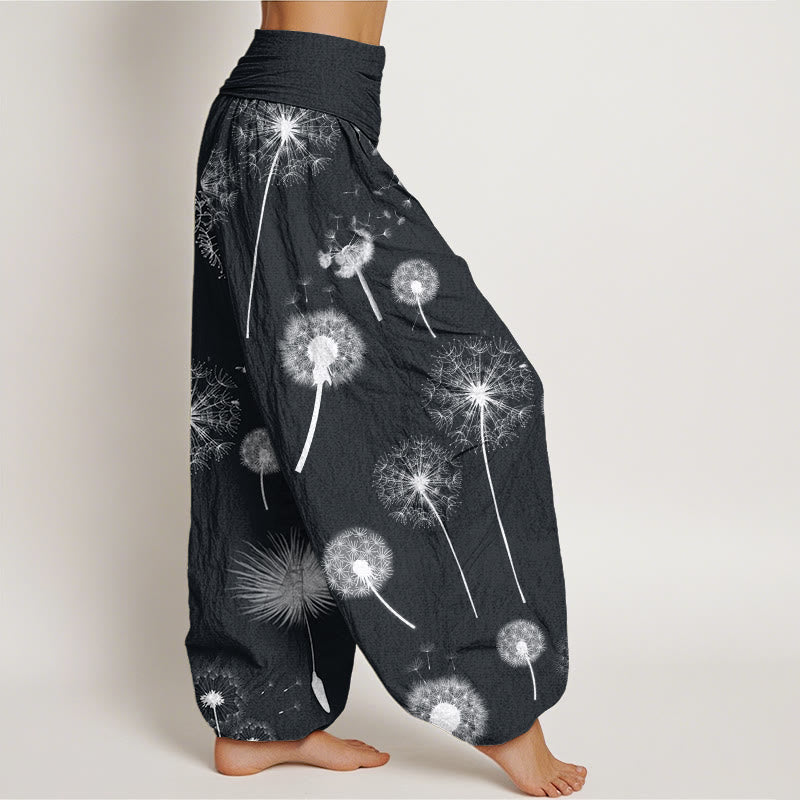 Pantaloni harem da donna con elastico in vita, in cotone, casual, con motivo a tarassaco, motivo Buddha Stones - image 2