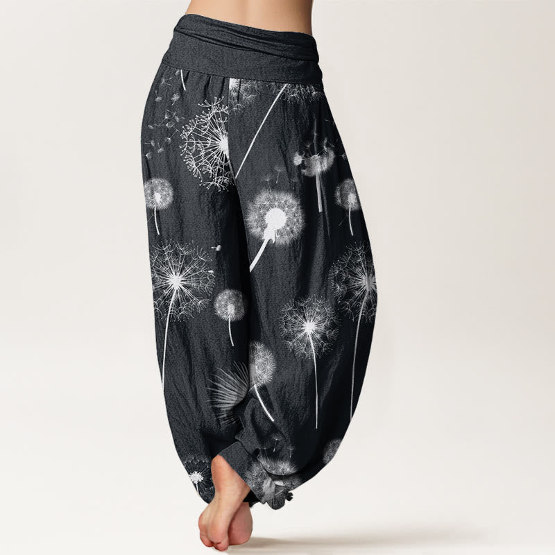 Pantaloni harem da donna con elastico in vita, in cotone, casual, con motivo a tarassaco, motivo Buddha Stones - image 1