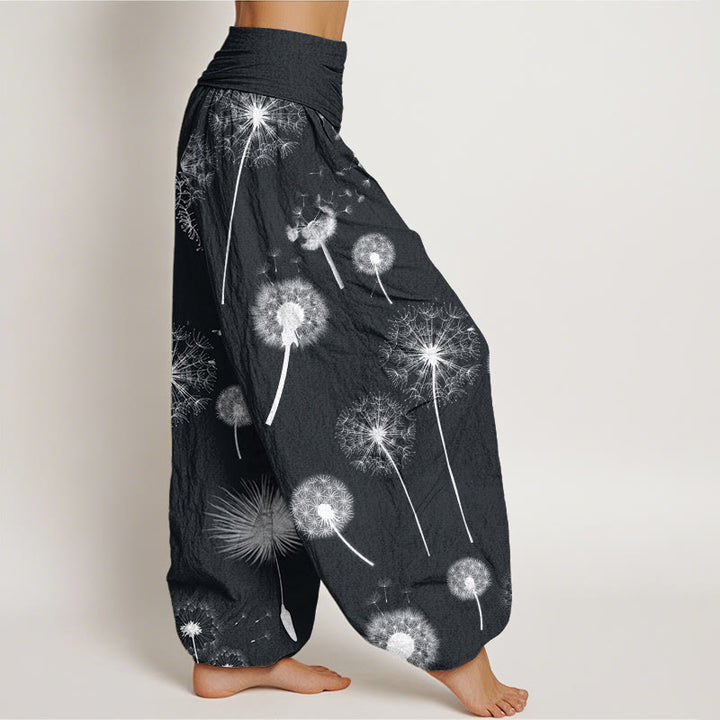 Pantaloni harem da donna con elastico in vita e motivo a tarassaco, stile casual, motivo Buddha Stones - image 3