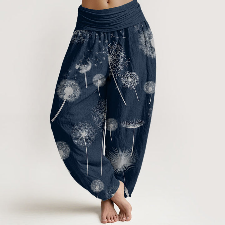 Pantaloni harem da donna con elastico in vita, in cotone, casual, con motivo a tarassaco, motivo Buddha Stones - Blu notte - US22, UK/AU26, EU54 (6XL) - image 4