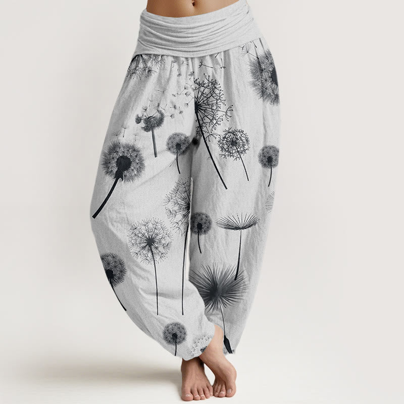 Pantaloni harem da donna con elastico in vita, in cotone, casual, con motivo a tarassaco, motivo Buddha Stones - WhiteSmoke - US22, UK/AU26, EU54 (6XL) - image 7