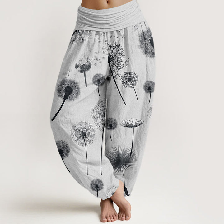 Pantaloni harem da donna con elastico in vita, in cotone, casual, con motivo a tarassaco, motivo Buddha Stones - WhiteSmoke - US22, UK/AU26, EU54 (6XL) - image 7