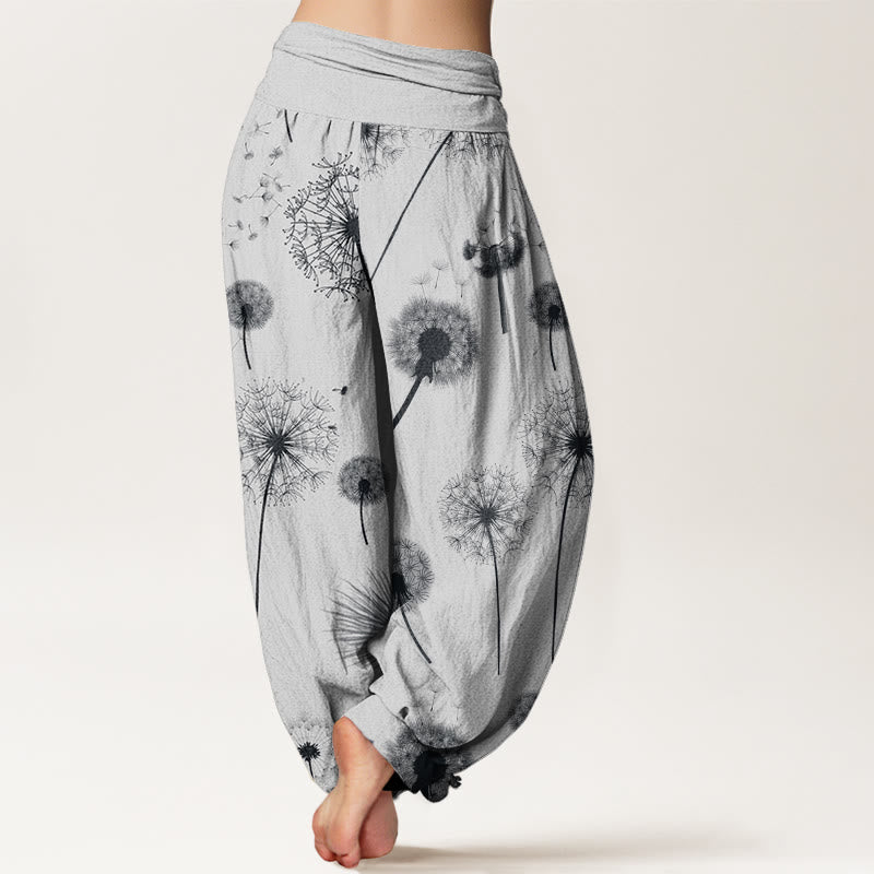 Pantaloni harem da donna con elastico in vita e motivo a tarassaco, stile casual, motivo Buddha Stones - image 9