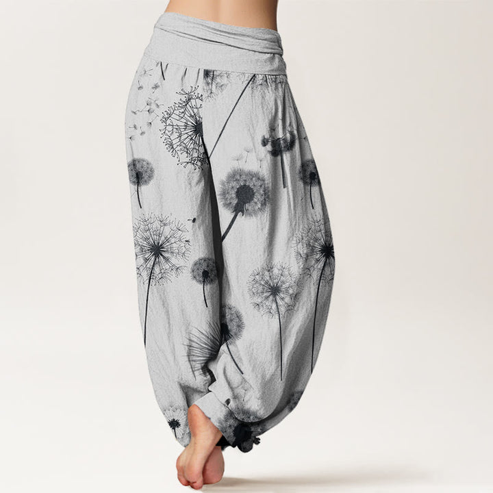 Pantaloni harem da donna con elastico in vita e motivo a tarassaco, stile casual, motivo Buddha Stones - image 9