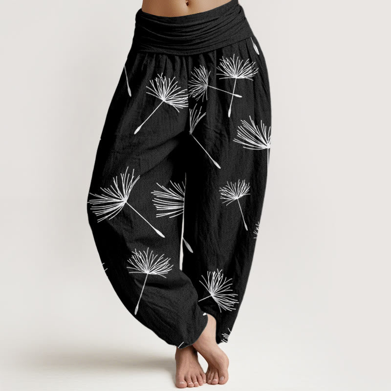 Pantaloni harem da donna con elastico in vita, modello Buddha Stones Casual Cdrifting Dandelion Seeds - Nero - US22, UK/AU26, EU54 (6XL) - image 1