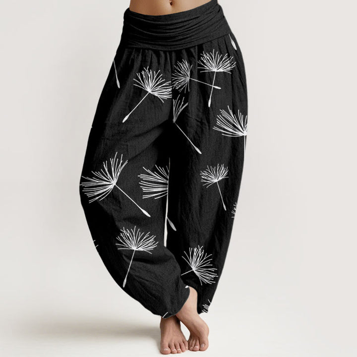 Pantaloni harem da donna con elastico in vita, modello Buddha Stones Casual Cdrifting Dandelion Seeds - Nero - US22, UK/AU26, EU54 (6XL) - image 1