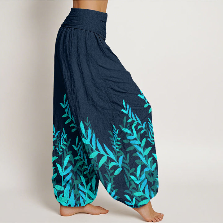Pantaloni harem da donna con elastico in vita e motivo a foglie casual in cotone con Buddha Stones - image 9