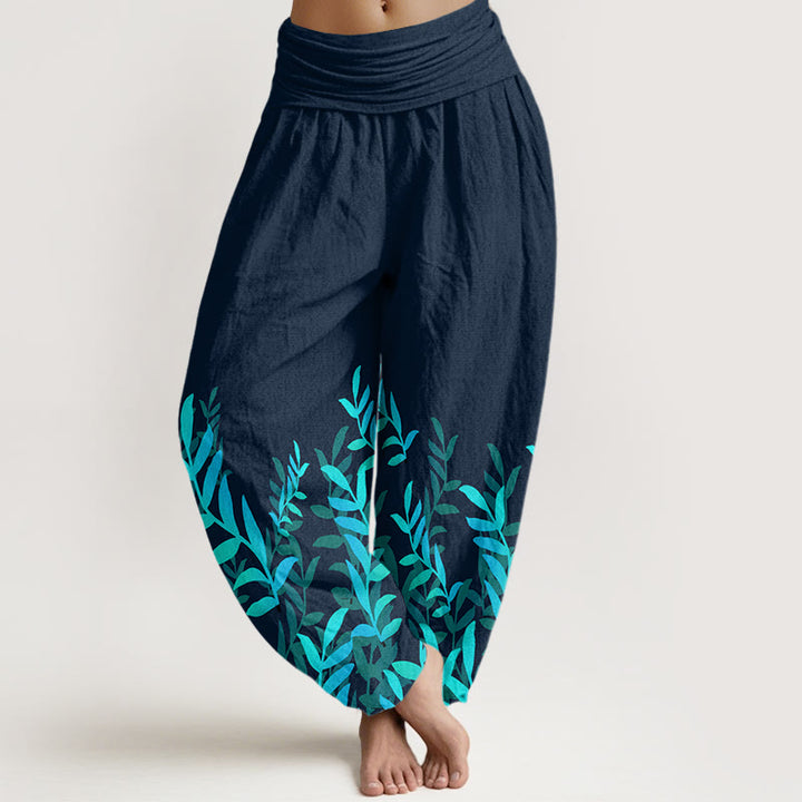 Pantaloni harem da donna con elastico in vita e motivo a foglie casual in cotone con Buddha Stones - Grigio ardesia scuro - US22, UK/AU26, EU54 (6XL) - image 7