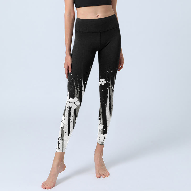 Leggings da palestra con stampa di Buddha Stones, fiori bianchi e piante acquatiche, pantaloni da yoga da donna - image 6