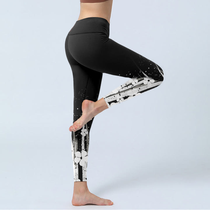 Leggings da palestra con stampa di Buddha Stones, fiori bianchi e piante acquatiche, pantaloni da yoga da donna - image 5